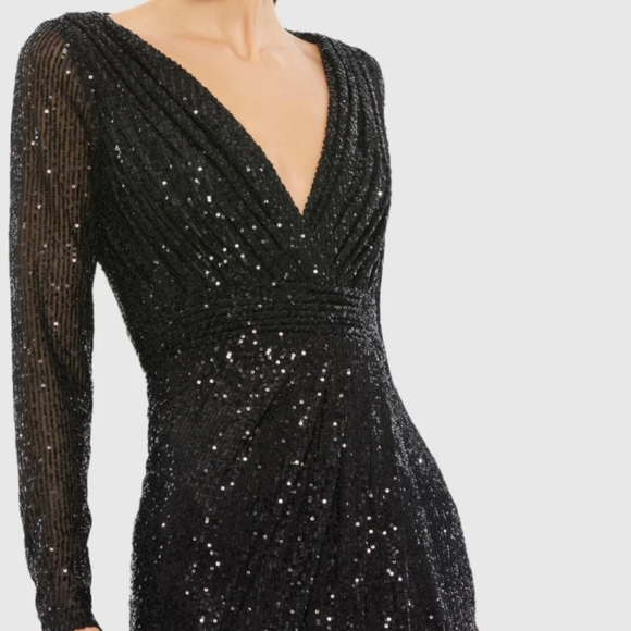 NWT Ieena for Mac Duggal Black Sequined Long Sleeve Gown 12 - Picture 2 of 7
